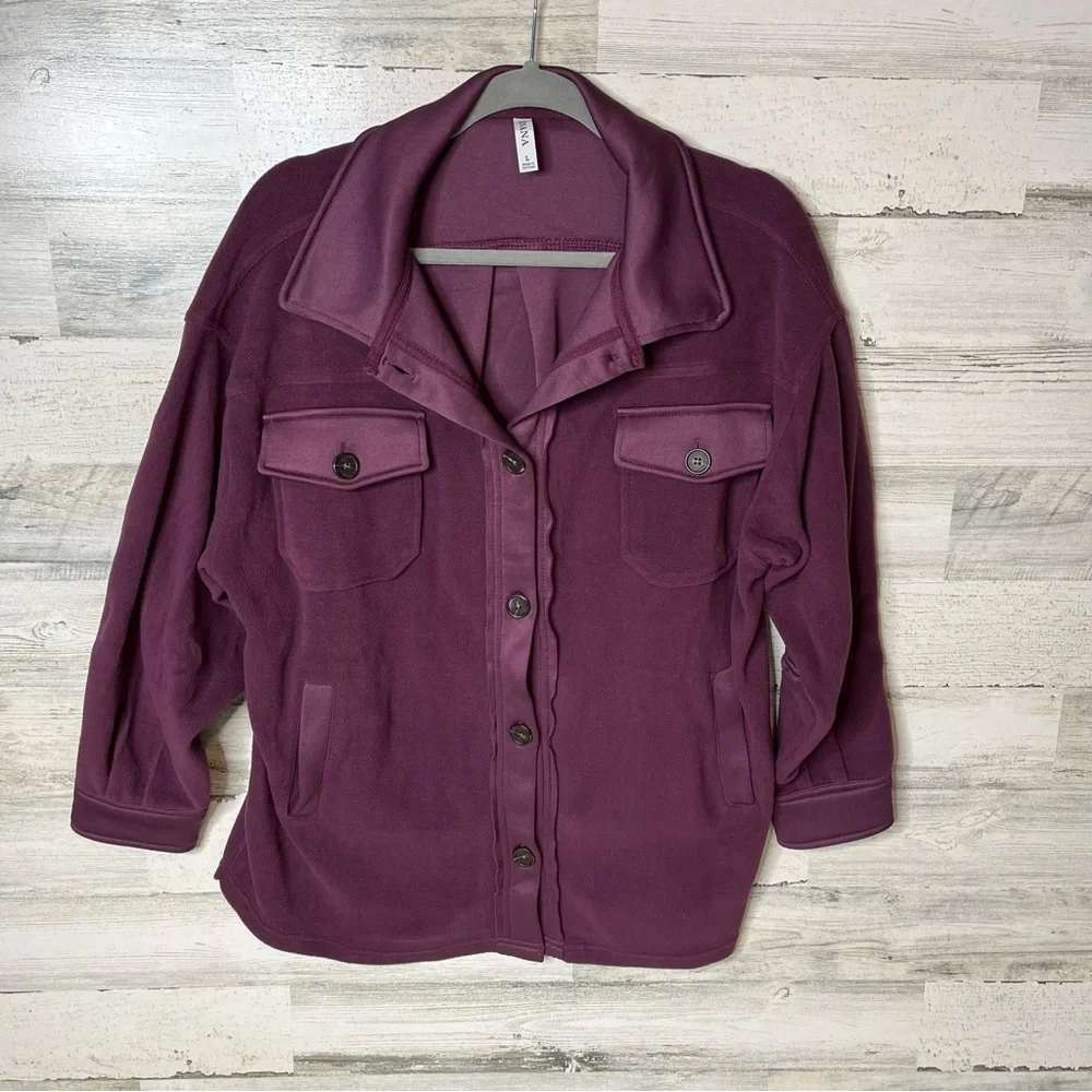 NWOT Zenana Cozy in the Cabin Fleece Shacket with Patch Elbows - Plum - Picture 5 of 8